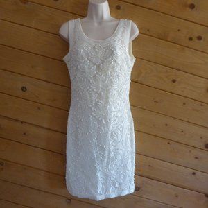 Vintage Off White Beaded Sleeveless Tank Cocktail Party Evening Sheath Dress M